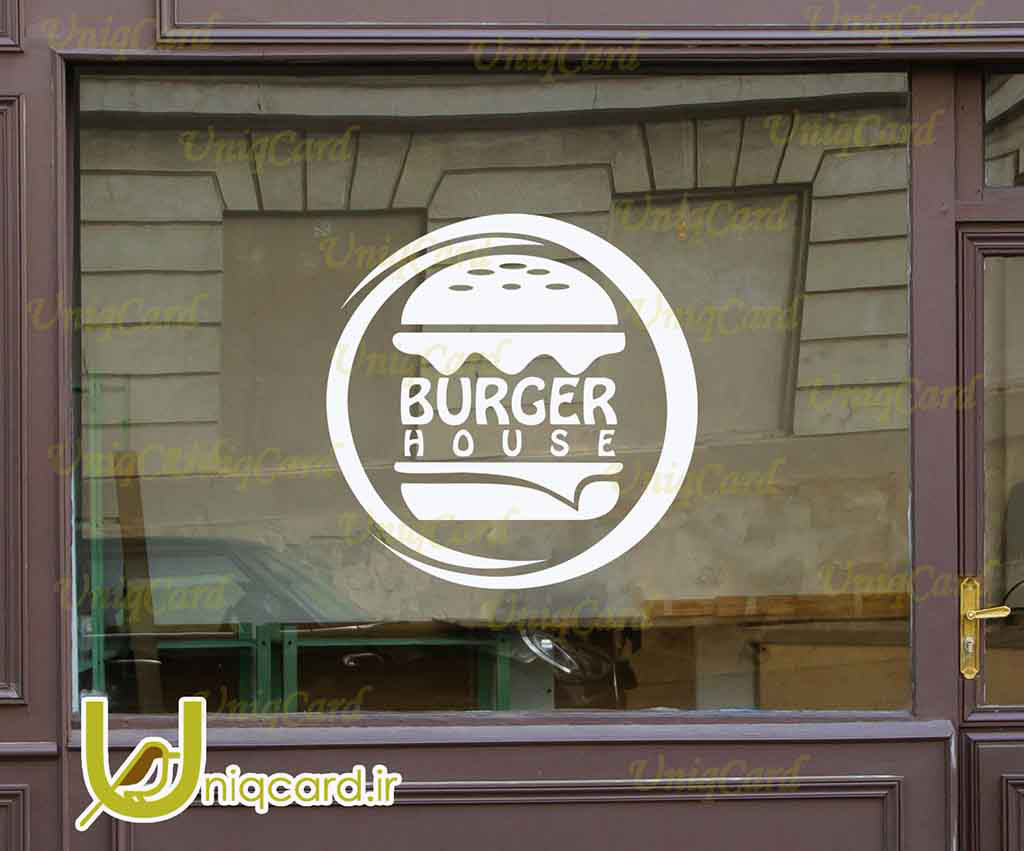 طرح لایه بازاستیکر و برچسب شیشه رستوران با طرح برگر خوشمزه