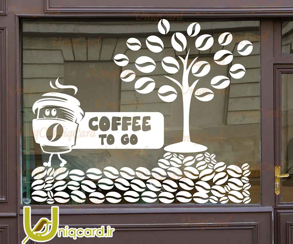 طرح لایه باز استیکر و برچسب شیشه کافی شاپ با طرح کافی لند (سرزمین قهوه ای)