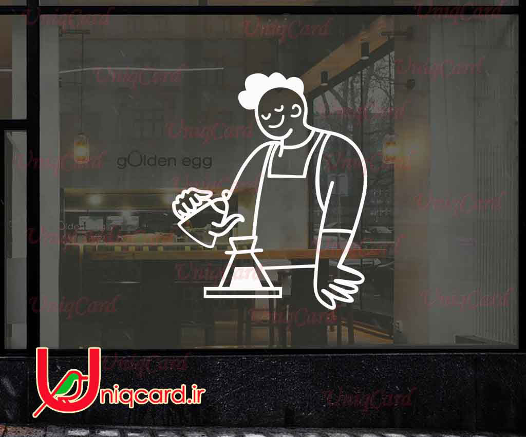 طرح لایه باز CDR کورل دراو استیکر و برچسب دیوار و شیشه کافی شاپ با طرح باریستا تپلی