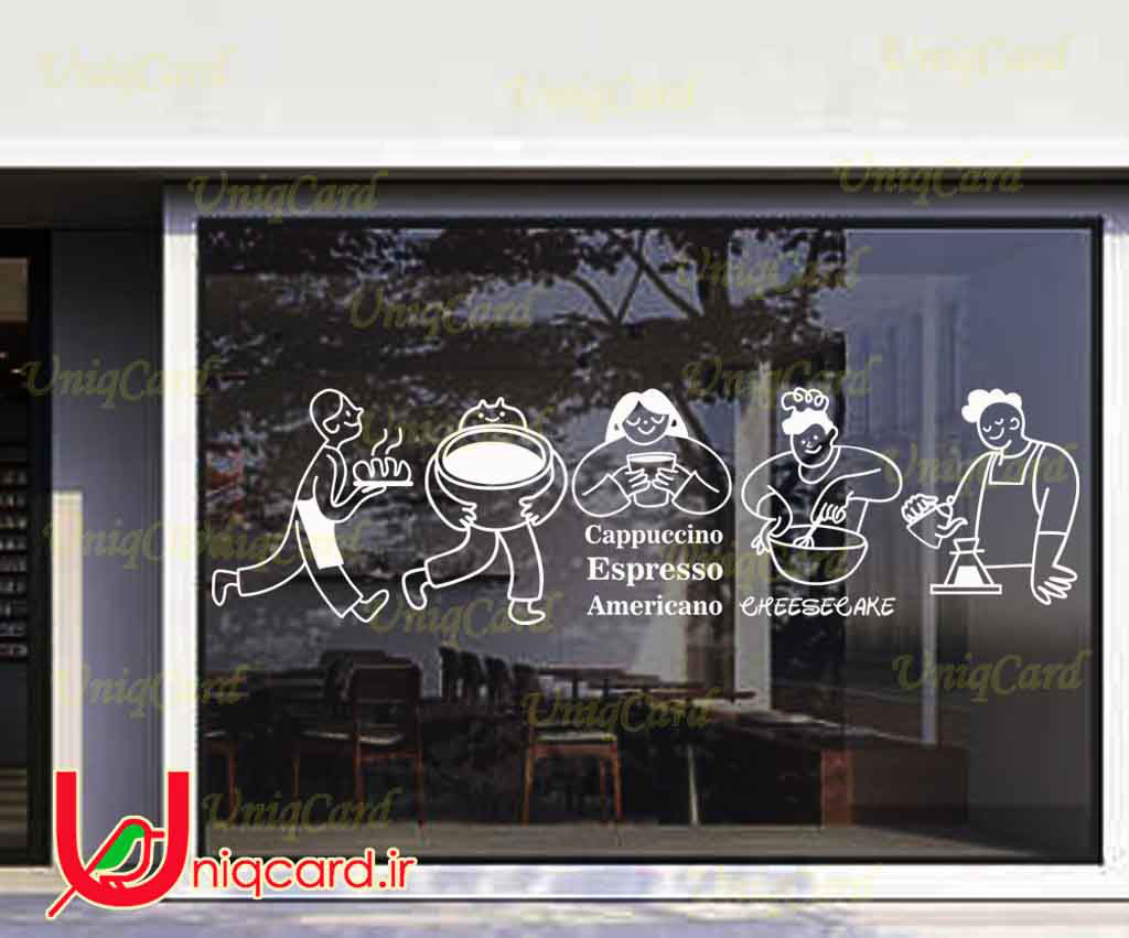 وکتور خطی استیکر و برچسب دیوار و شیشه کافی شاپ با طرح پسر و دختر باریستا و کافی من
