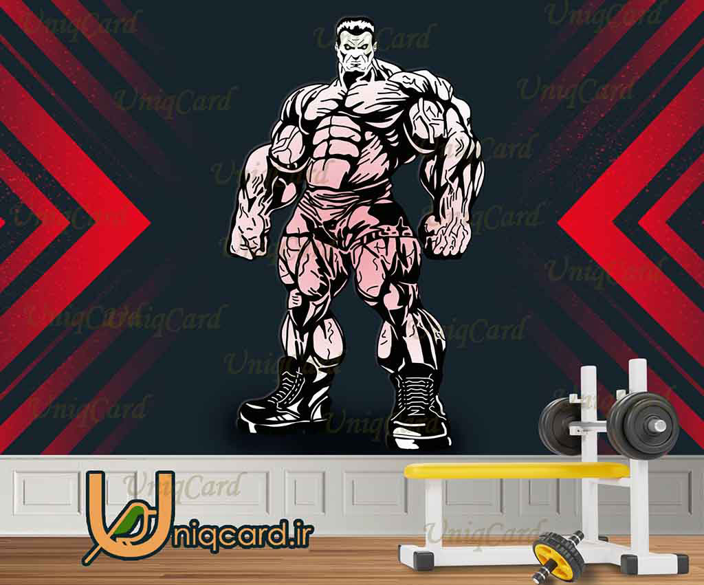 پوستردیواری سه بعدی باشگاه ورزشی مردانه با طرح مرد بادی بیلدینگ